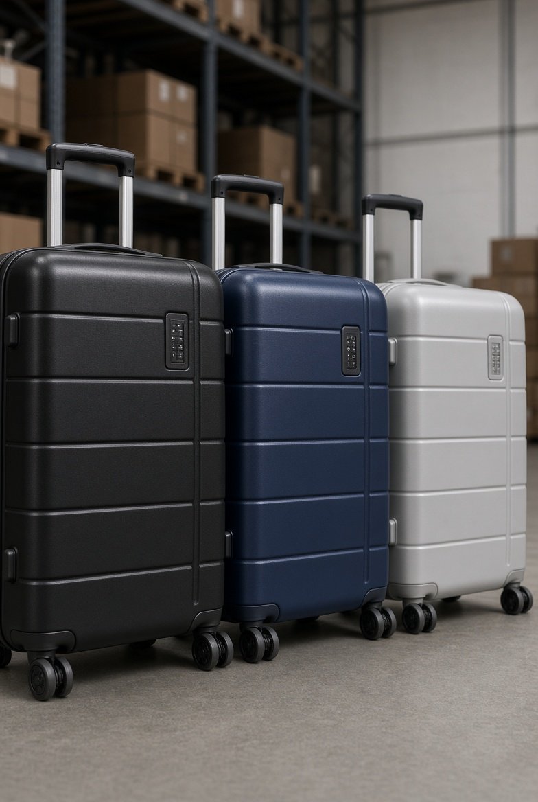 Cabin luggage spinner cases in a Singapore trade showroom